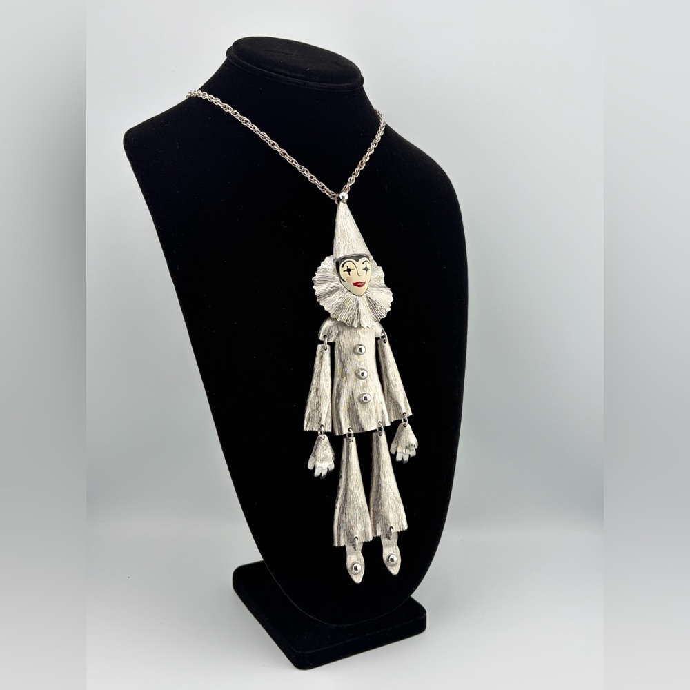 CAROL CHANNING POLCINI PIERROT PENDANT NECKLACE VINTAGE DANCING CLOWN - Picture 2 of 6